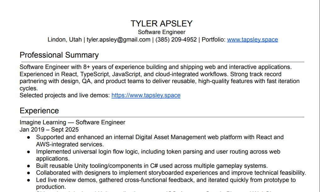 Resume page preview